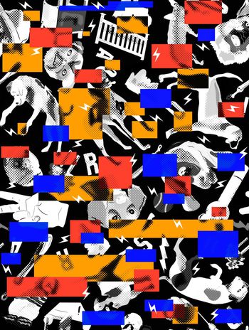 445014-时尚酷狗联盟色块网点泥点闪电沙滩裤