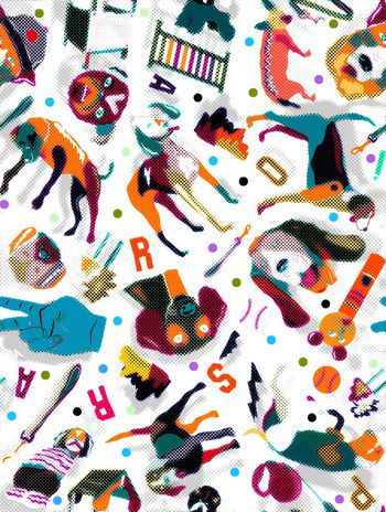 445034-时尚酷狗网点泥点效果圆点趣味多彩狗