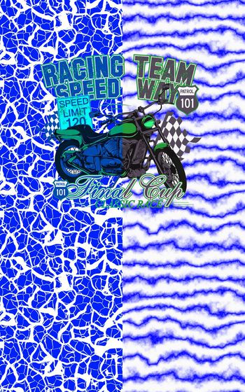 445113-流行时尚机车摩托闪电纹拼接男装T恤