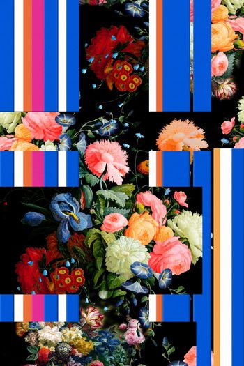 445323-色彩拼贴之创意彩色条纹复古印花花卉