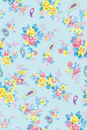 手绘蓝色腰果印花华亿平台图片