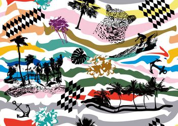 445674-度假胜地几何条纹夏日沙滩热裤迷彩泳