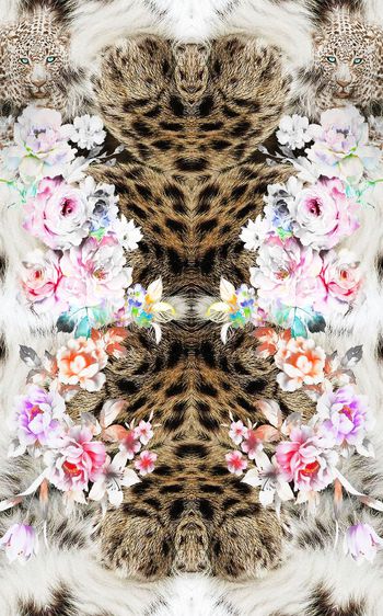 446463-豹纹豹子花卉豹子头动物毛皮组合女装