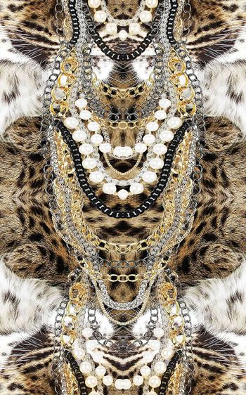 446519-豹纹豹子金属链条珠宝珍珠锁链组合女