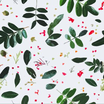 446745-手绘绿叶红花组合