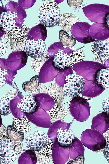 446866- 叶子绣球素描花卉年轻时尚数码印花