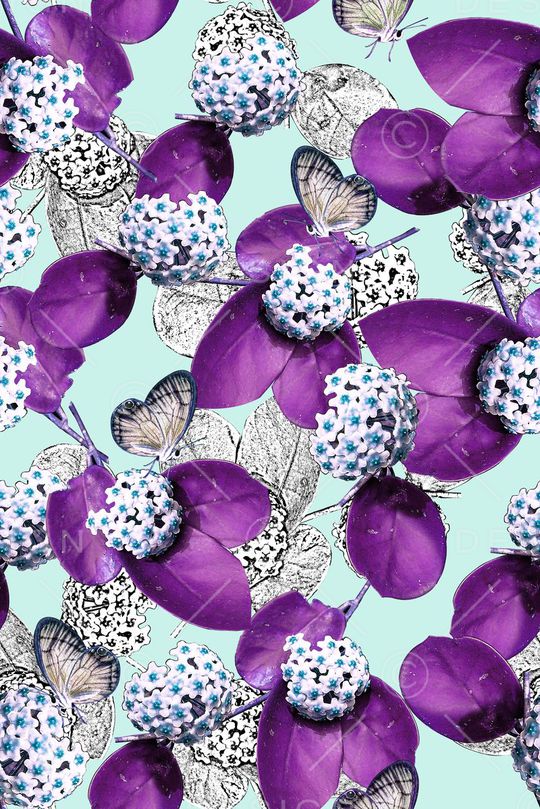 叶子绣球素描花卉年轻时尚数码印花印花华亿平台图片