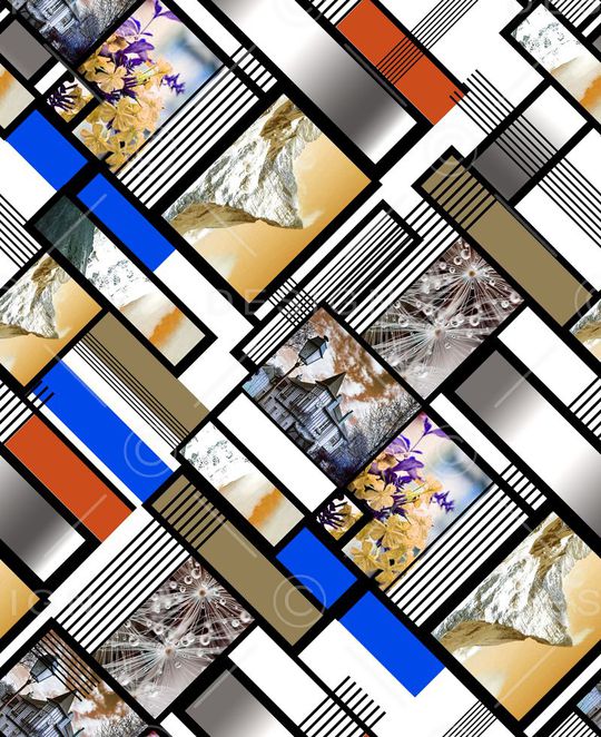 色块拼接风景方块数码印花印花华亿平台图片