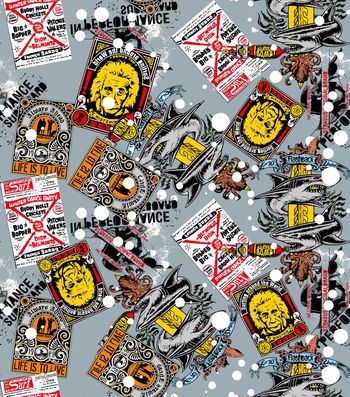 446936-	复古街头风涂鸦个性数码印