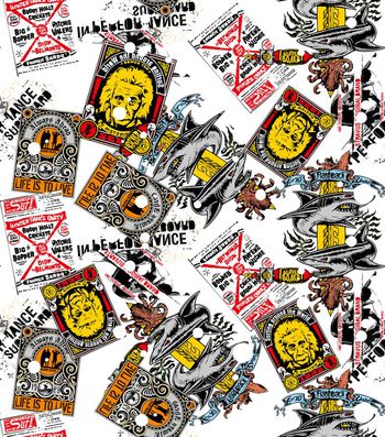 446938-	复古街头风涂鸦个性数码印