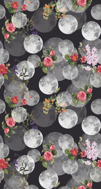 447022-	流行时尚波点手绘花卉组合数码印花