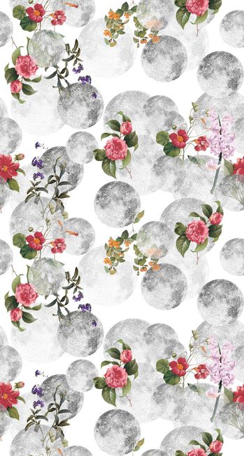 447023-	流行时尚波点手绘花卉组合数码印花