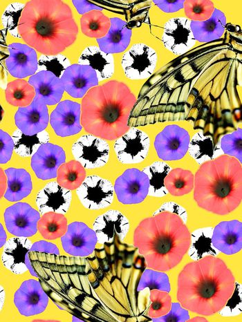 447163-花卉蝴蝶混搭时尚裙装印花