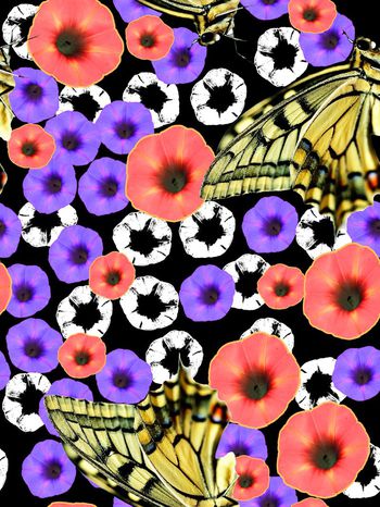 447164-花卉蝴蝶混搭时尚裙装印花