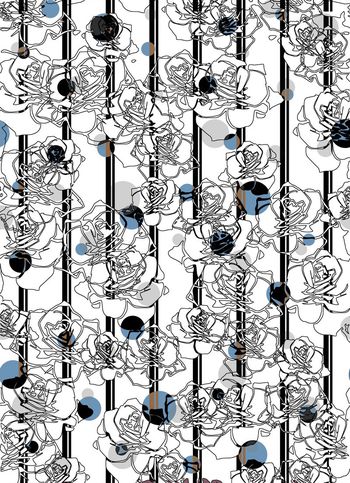 447660-几何条纹勾线剪影玫瑰圆点组合女装直