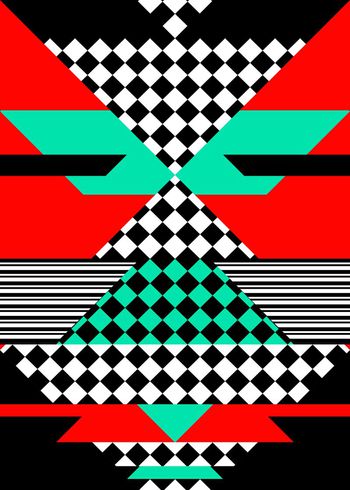 447663-几何大色块菱形格条纹组合女装连衣裙