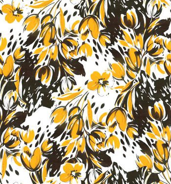 448050-	时尚手绘花卉抽象罂粟花数码印花1