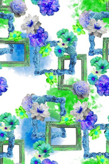 448123-青花瓷风格淡雅花卉欧式艺术相框女装