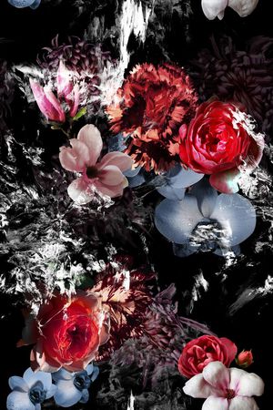 大气时尚抽象黑底迷幻大牌男花卉男装女装裙裤 T恤卫衣印花华亿平台图片