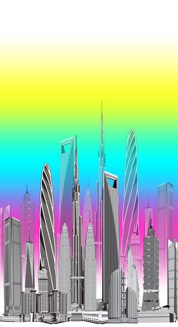 449442-世界顶尖高楼建筑两色女装连衣裙男装