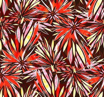 449549-	时尚手绘抽象花卉数码印花.