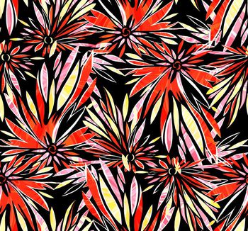 449552-	时尚手绘抽象花卉数码印花.