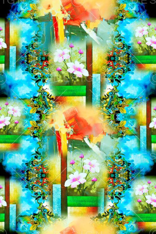 抽象油画印花华亿平台图片