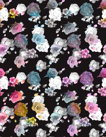 449756-简单清新小碎花网点泥点花卉组合女装