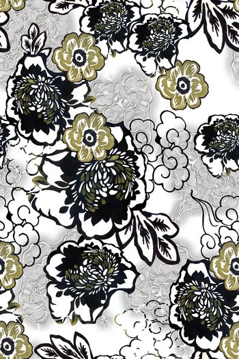 449981-风格化花卉大牌风纯底撞色年轻数码印