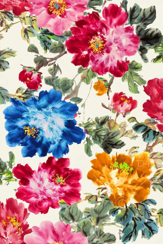 水墨 牡丹 花卉印花华亿平台图片