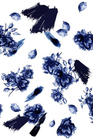 水墨花卉印花华亿平台图片