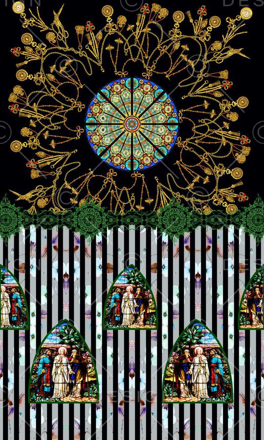 欧式教堂印花华亿平台图片