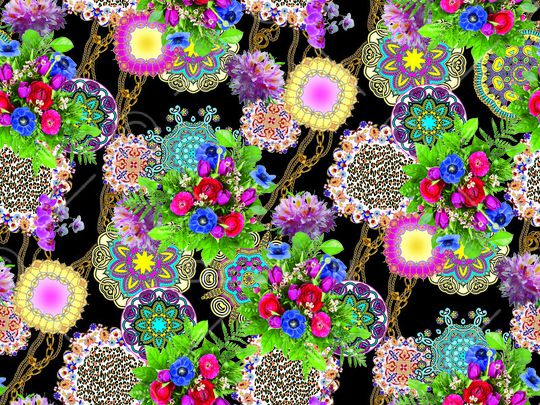 绚丽花卉印花华亿平台图片