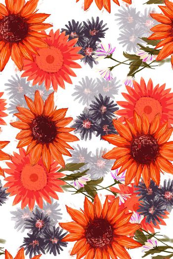 451678-手绘风格花卉向日葵  