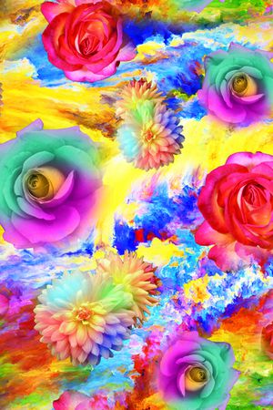 绚丽大花朵印花华亿平台图片