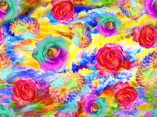 绚丽大花朵印花华亿平台图片