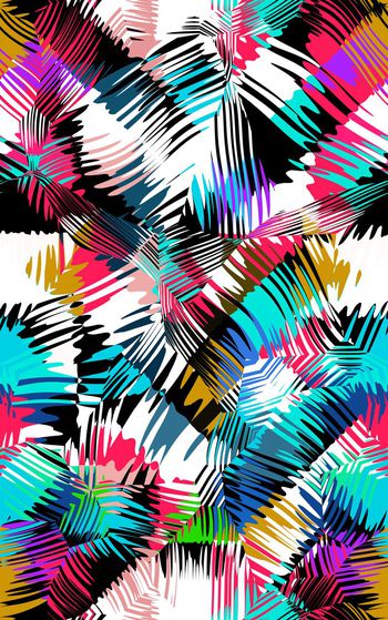 451850-抽象热带几何叶型图形组合男装衬衣女