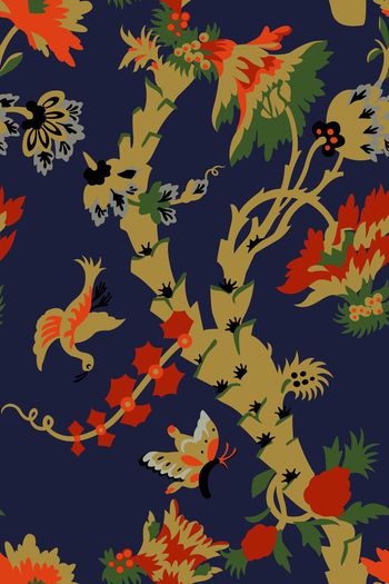 452570-风格化花卉之传统印花鸟蝴蝶植物花卉