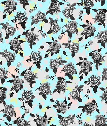 452974-复古黑白玫瑰破损残缺花卉组合女装衬