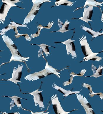 453017-时尚流行丹顶鹤千鸟印花图