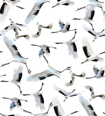 453019-时尚流行丹顶鹤千鸟印花图
