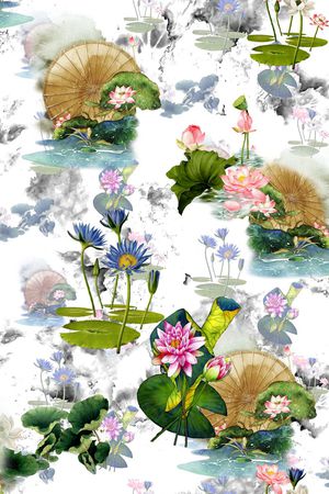 荷花荷叶印花华亿平台图片