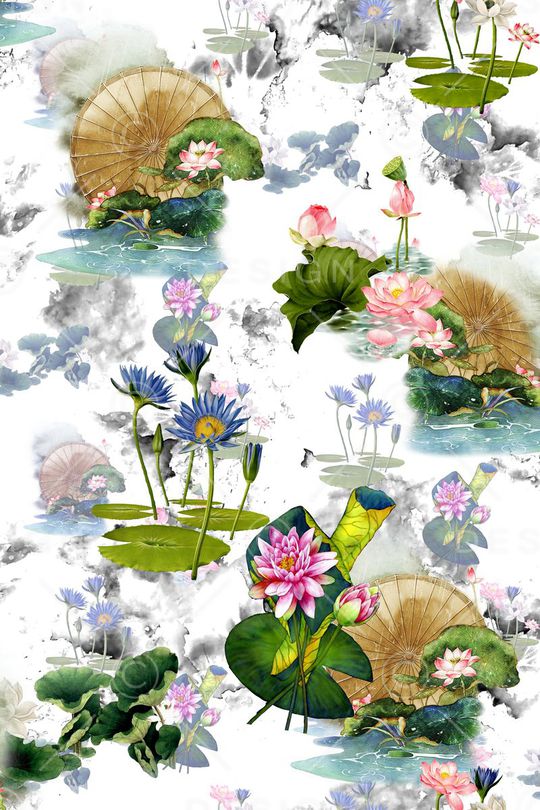 荷花荷叶印花华亿平台图片