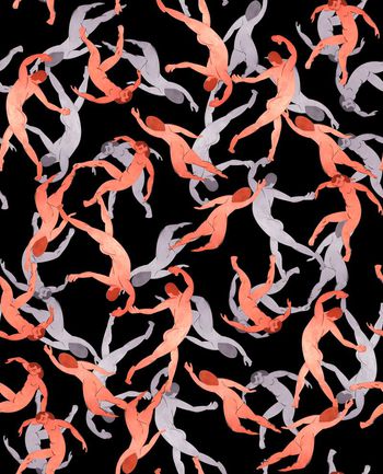 454344-	个性复古抽象躶体人物插画数码印花