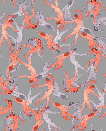 454345-	个性复古抽象躶体人物插画数码印花