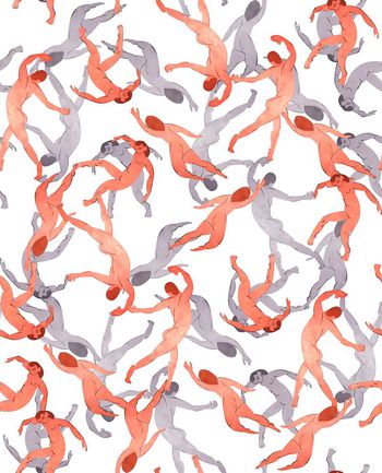 454346-	个性复古抽象躶体人物插画数码印花