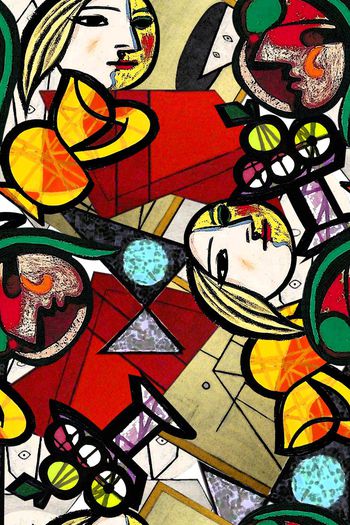 454418-手绘油画风格 毕加索 抽象