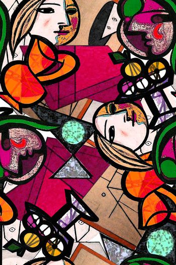 454419-手绘油画风格 毕加索 抽象