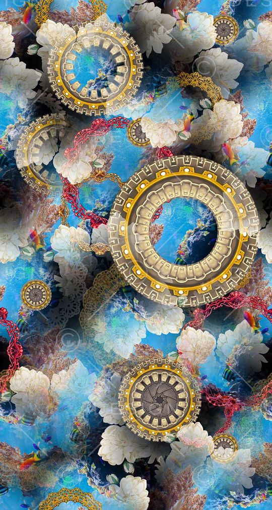 欧式纹样 海洋生物 金属 古典花卉 复古 服装印花华亿平台图片