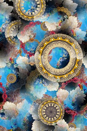 欧式纹样 海洋生物 金属 古典花卉 复古 服装印花华亿平台图片